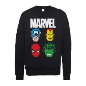 Marvel Comics Main Character Faces Mens Black Sweatshirt - L - Black
