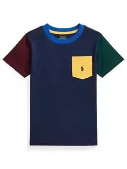 Ralph Lauren Boys Colour Block T-Shirt - French Navy Multi, Navy, Size 4 Years
