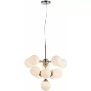 Ceiling Pendant Light Satin Nickel Plate & Gloss White Glass 11 x 18W G9