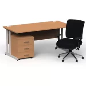 Impulse 1600/800 Silver Cant Desk Oak + 3 Dr Mobile Ped & Chiro Med Back Black W/Arms
