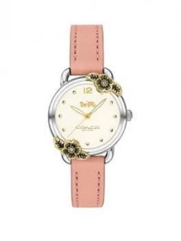 Coach Coach Delancey White Flower Bezel Pink Leather Strap Watch