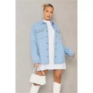I Saw It First Light Wash Oversized Pocketed Denim Shirt - Blue