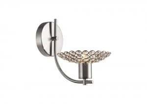Wall Lamp 1 Light Satin Nickel, Crystal