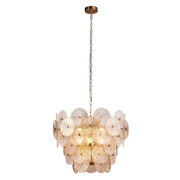 Searchlight Wagon Wheel 9 Light Chandelier - Bronze with Amber Glass