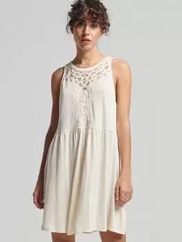 Superdry Vintage Lace Racer Dress, Beige, Size 12, Women