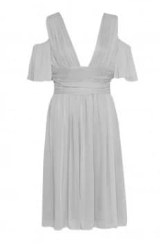 French Connection Constance Draped Cold Shoulder Midi Dress Grey