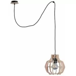 Keter Bento Wire Frame Pendant Ceiling Light Black, Wood, 28cm, 1x E27, 200cm wire