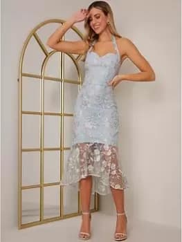 Chi Chi London Halter Floral Embroidered Lace Bodycon Dress - Multi, Size 10, Women