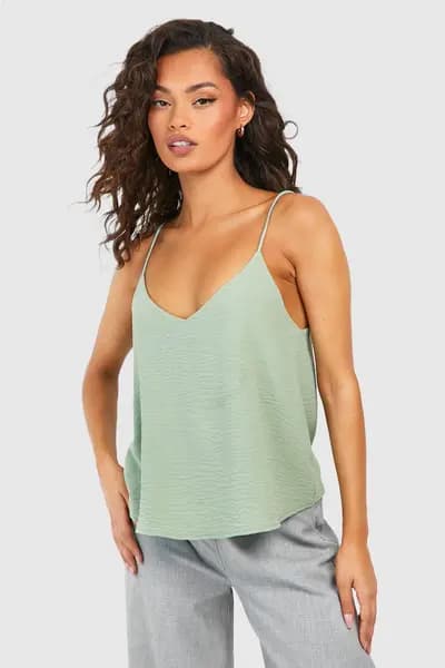 boohoo Basic Woven V Neck Cami Light Khaki
