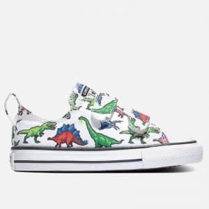 Converse Toddlers Chuck Taylor All Star Dinoverse Ox Velcro Trainers - White/Bold Wasab - UK 4 Baby