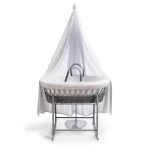Clair de Lune 6 Piece Waffle Moses Basket Starter Set - White Waffle/Grey Wicker