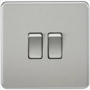 KnightsBridge 10A 2G 2 Way 230V Screwless Brushed Chrome Electric Wall Plate Switch