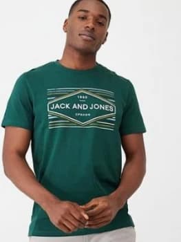 Jack & Jones Nebraska Logo Print T-Shirt - Sea Moss, Moss, Size S, Men
