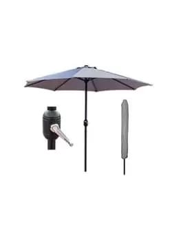 Glamhaus Glamhaus Light Grey Garden Table Parasol Umbrella 2.7M With Crank Handle, Uv40 Protection, Includes Protection Cover - Robust Steel
