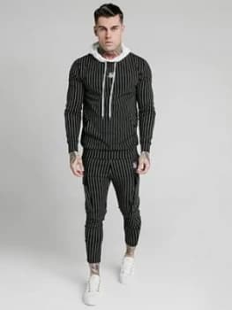 SikSilk Muscle Fit Overhead Hoodie - Black/White, Size L, Men