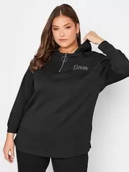 Yours Zip Detail Hoodie Sweatshirt - Black, Size 18, Women
