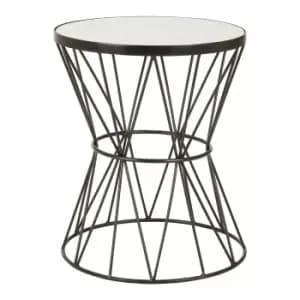 Rabia Round Side Table, White Marble, Black Powdered Iron