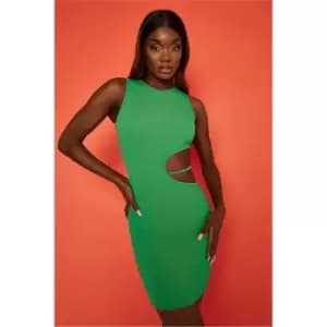 I Saw It First Green Rib Racer Cut Out Side Strap Mini Dress - Green