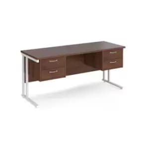 Office Desk Rectangular Desk 1600mm With Double Pedestal Walnut Top With White Frame 600mm Depth Maestro 25 MC616P22WHW