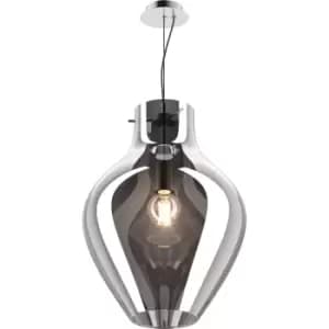Zumaline Bresso Large 38cm Dome Pendant Ceiling Light, Smokey Chrome, 1x E27