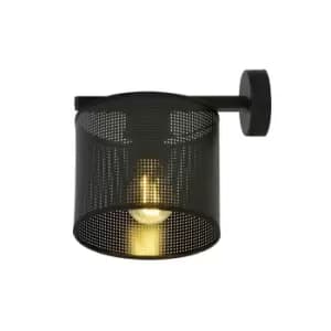 Jordan Black Wall Lamp with Shade with Black Fabric Shades, 1x E27