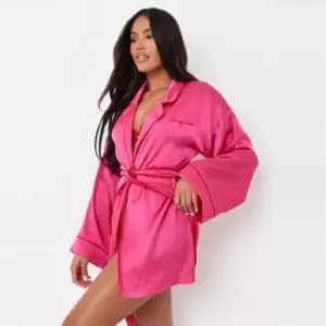 Missguided Satin Constrast Piping Mini Robe - Pink