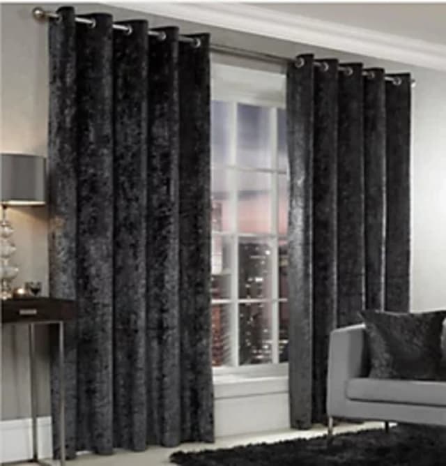 ALAN SYMONDS Alan Symonds - Luxury Modern Crushed Velvet Charcoal Fully Lined Ready Made Eyelet Ring Top Curtains 46x54 - Multicoloured CVCHA4654