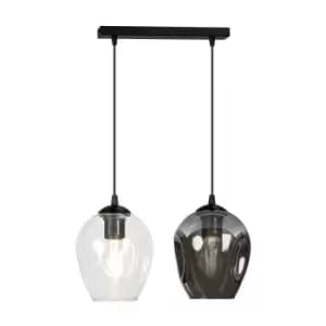 Istar Black Bar Pendant Ceiling Light with Clear, Graphite Glass Shades, 2x E27