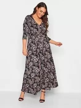 Yours Floral Wrap Maxi Dress - Black, Size 22-24, Women