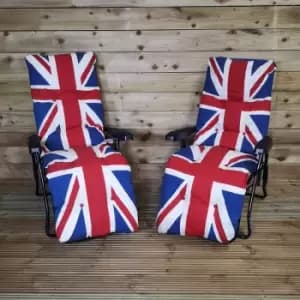 Pack of Two Union Jack Padded Outdoor Garden Patio Recliners / Sun Loungers