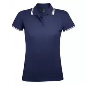 SOLS Womens/Ladies Pasadena Tipped Short Sleeve Pique Polo Shirt (M) (French Navy/White)