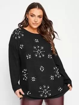 Yours Embellished Sweat - Black, Size 18, Women
