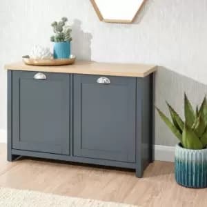 Slate Blue Oak Top Shoe Storage Cabinet 2 Door Cupboard Two Tone Hallway Unit