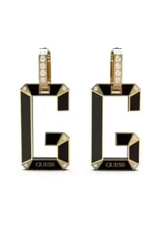 Guess Jewellery Ladies Earrings. 37mm Huggies Black Yellow Gold Tone