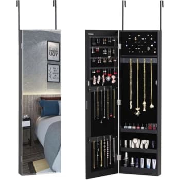 Jewellery Cabinet Hanging Cabinet Wall & Door Mount With / Without LEDs Black - Casaria