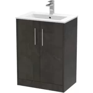 Hudson Reed Juno Floor Standing 2-Door Vanity Unit with Basin 2 600mm Wide - Metallic Slate