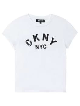 DKNY Girls Print Logo T-Shirt - White, Size Age: 12 Years, Women