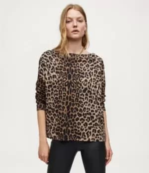 AllSaints Womens Rita Leppo T-Shirt, Leopard Yellow, Size: S