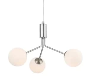 Montana 3 Light Globe Fitting Brushed Steel with Opal White Glass