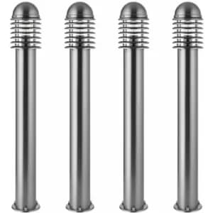 Loops - 4 pack 1m Outdoor Post Bollard Light Polished Steel Vandal Proof Pathway Lamp