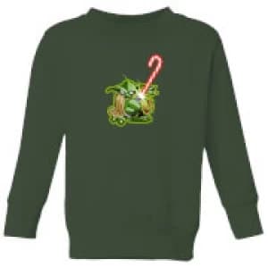 Star Wars Candy Cane Yoda Kids Christmas Sweatshirt - Forest Green - 11-12 Years