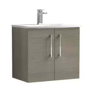 Arno Solace Oak 600mm Wall Hung 2 Door Vanity Unit with 30mm Curved Profile Basin - ARN2523G - Solace Oak - Nuie