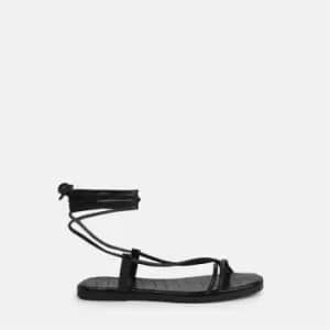 Missguided Faux Leather ankle strap flat sandal - Black