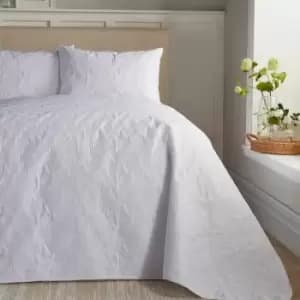 Butterfly Garden Pinsonic Textured Quilted Bedspread, White, 200 x 230 Cm - Serene