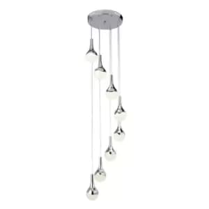 Teardrop 8 Light LED Mu Lighti Drop Pendant, Crushed Ice Effect Shade, Chrome