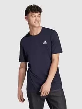 adidas Sportswear Essentials Single Shirt Embroidered Small Logo T-Shirt - Navy, Size XS, Men