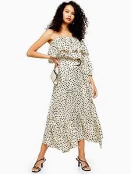 Topshop Tall Spot Tiered Midi Skirt - Monochrome