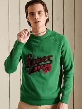 Superdry Varsity Cotton Crew, Green Size M Men