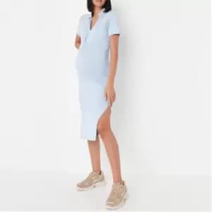 Missguided Twist Front Collared Marernity Midi Dress - Blue