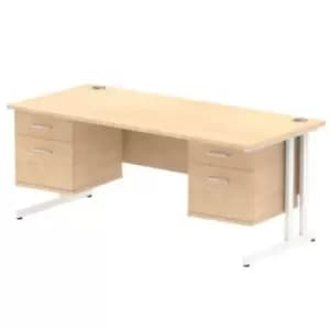 Impulse 1800 Rectangle White Cant Leg Desk MAPLE 2 x 2 Drawer Fixed Ped